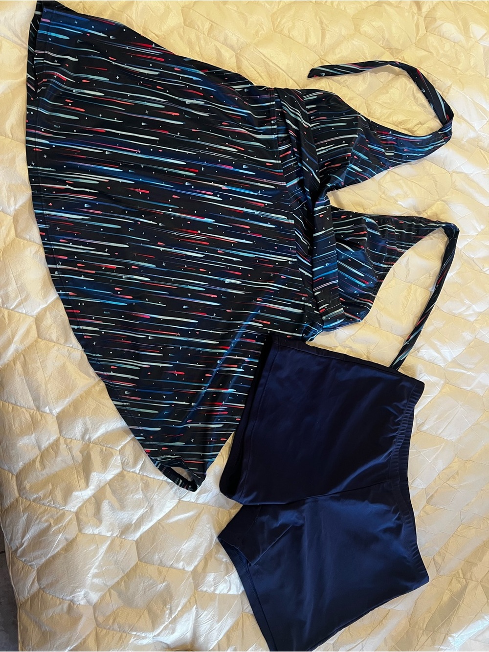 Younique Women's Navy & Multi-Stripe Tankini Swim Set L